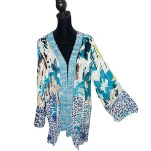 Soft Surroundings Open Front Kimono Cardigan BOHO Patchwork Cover Up Size XL